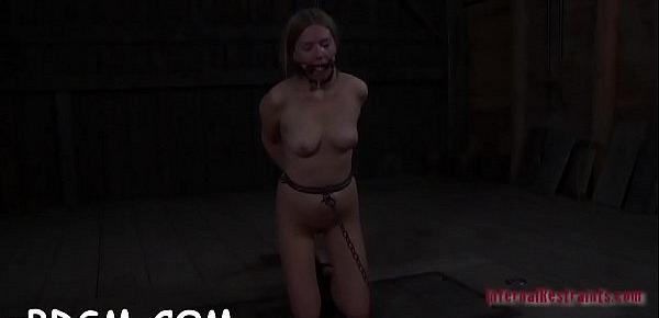  Gagged hotty is punished with painful toy playing